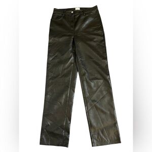 Wilfred Aritzia Black Faux Leather Pants Straight Leg High Rise Size 10
